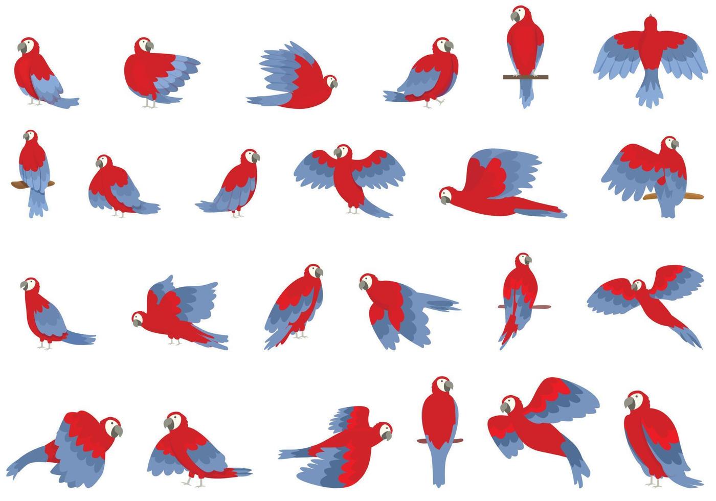 ara pictogrammen reeks tekenfilm vector. vlieg papegaai vector