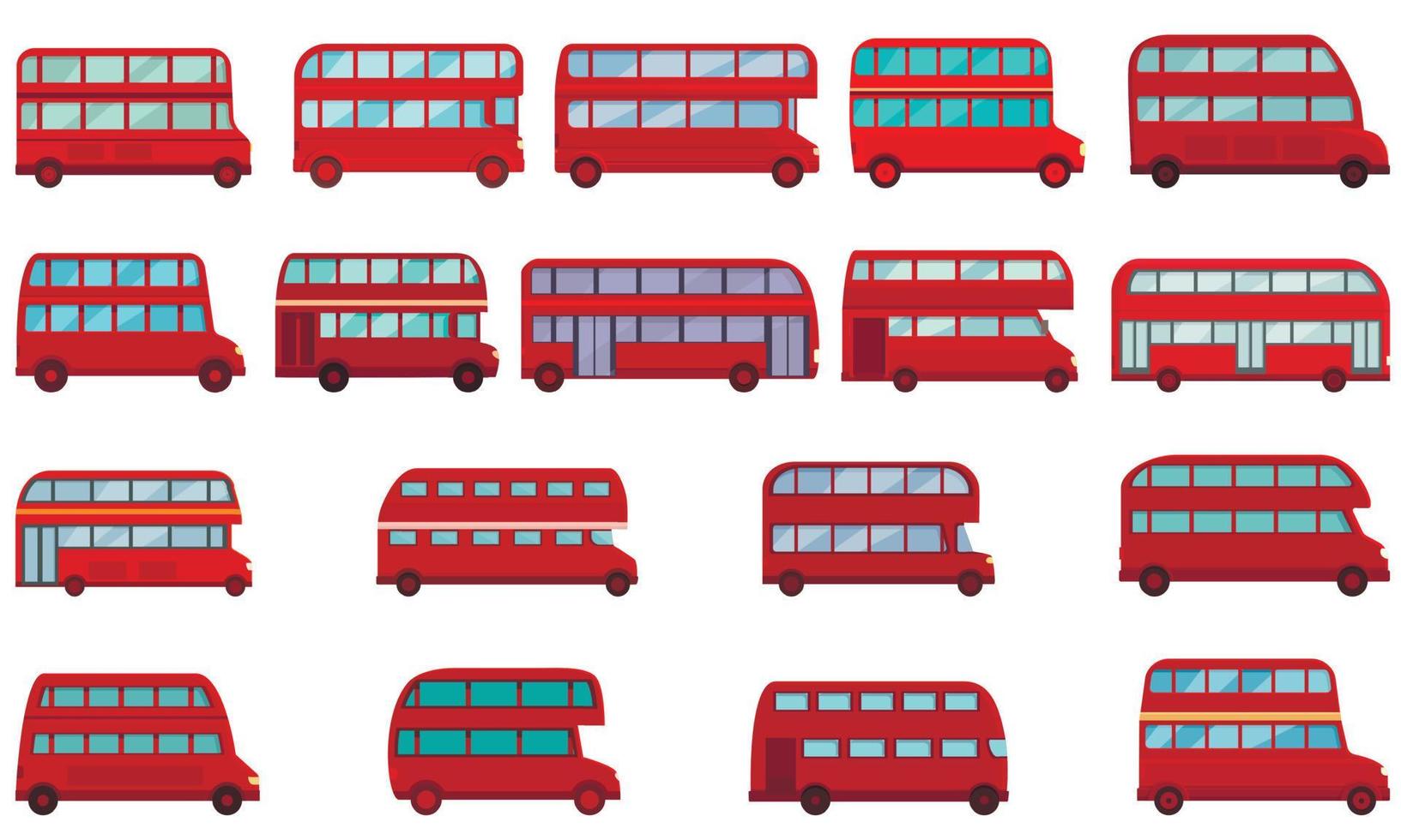 Londen bus pictogrammen reeks tekenfilm vector. decker dubbele vector