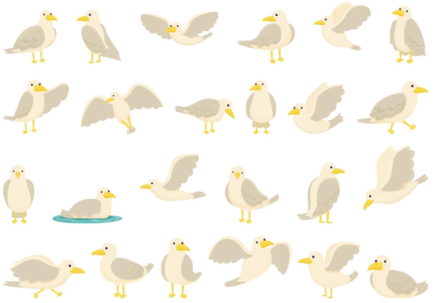 zeemeeuw pictogrammen reeks tekenfilm vector. zeevogel dier vector