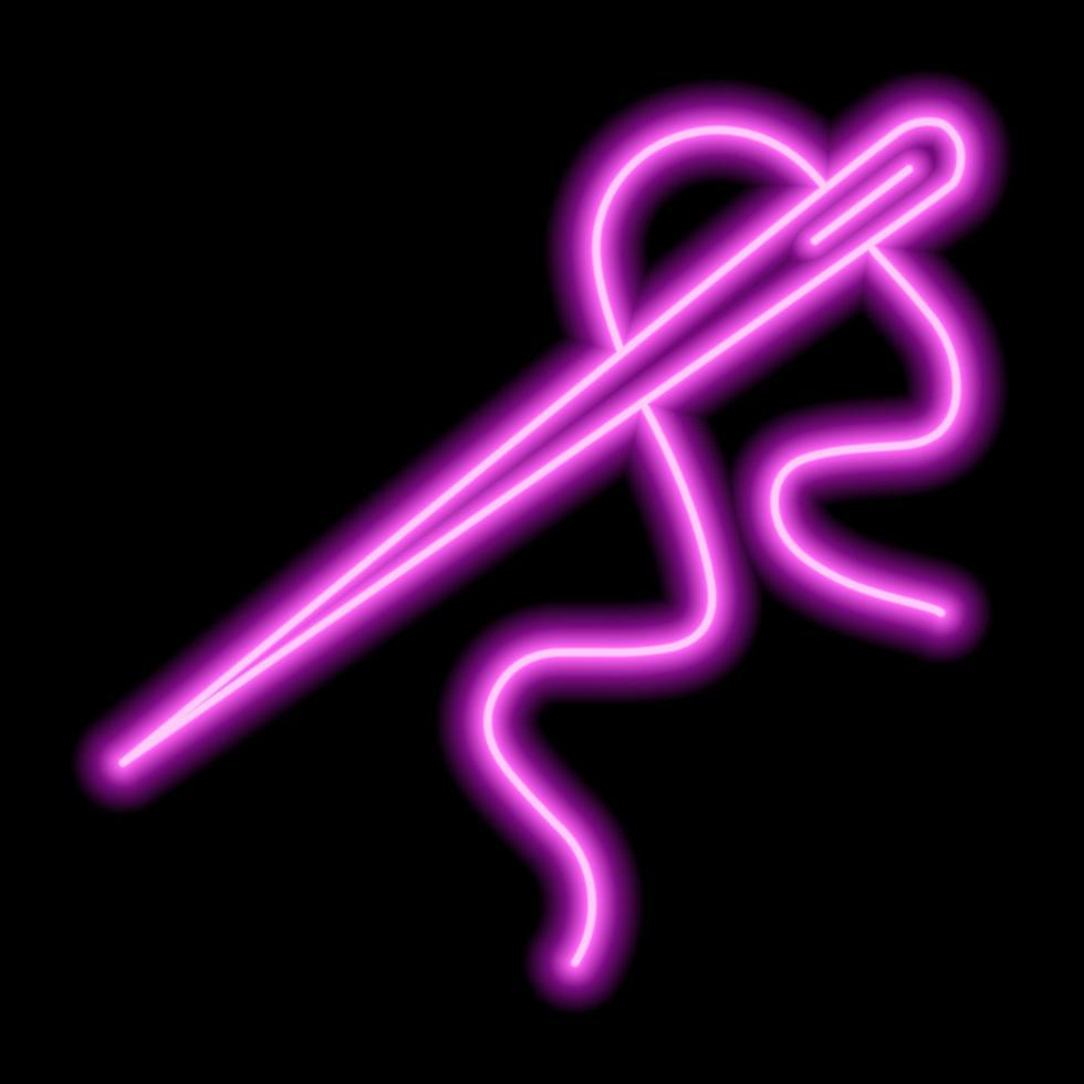 naaien naald- en katoen in roze neon stijl Aan een zwart achtergrond vector