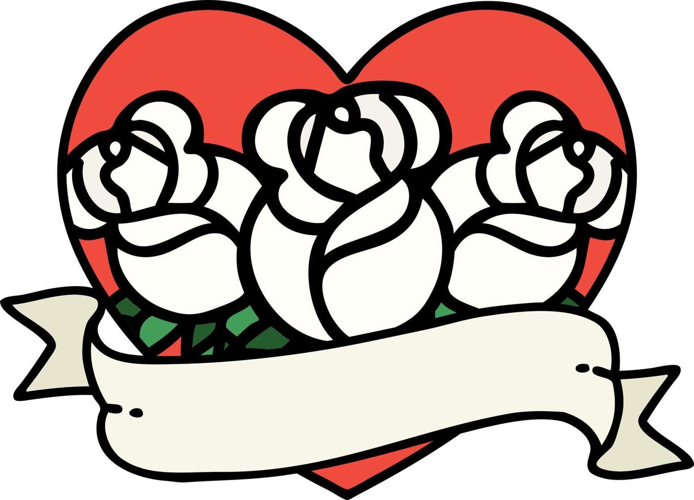 traditioneel tatoeëren van een hart en banier met bloemen vector