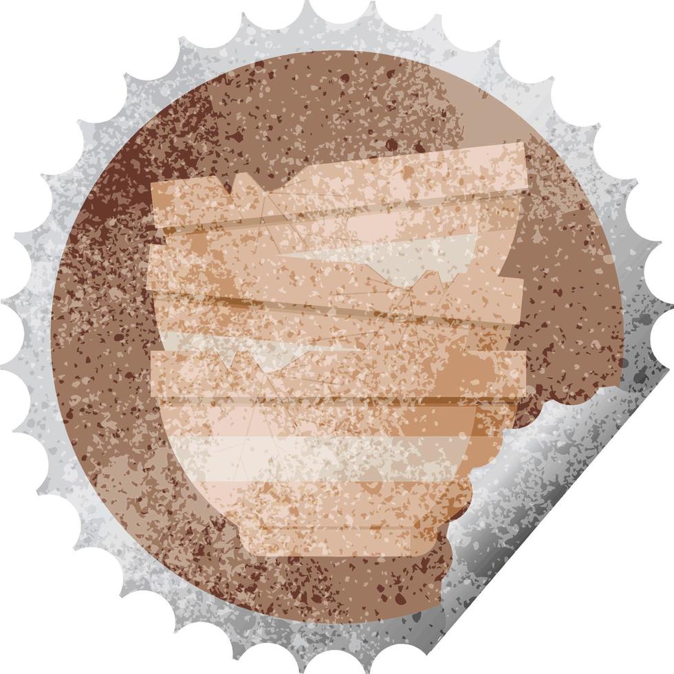 stack van gebarsten oud kommen grafisch vector illustratie ronde sticker postzegel