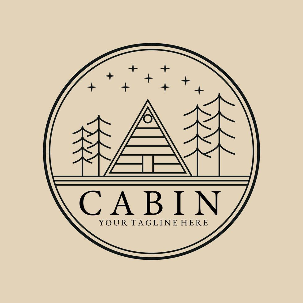 cabine lijn kunst logo, icoon en symbool, met embleem vector illustratie ontwerp