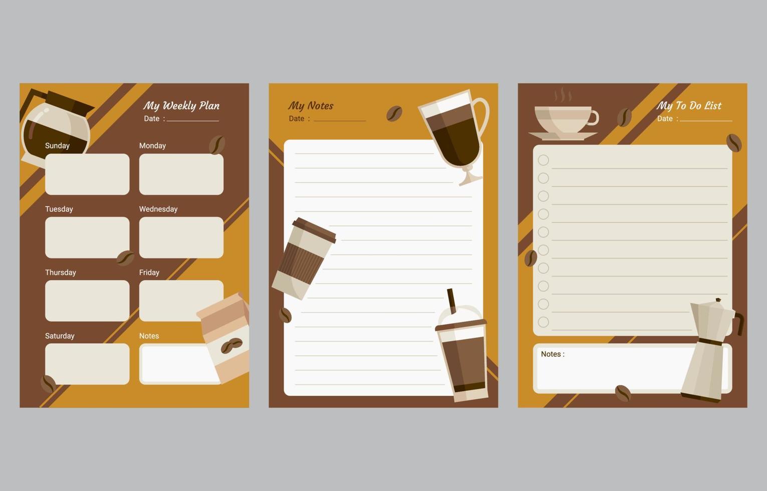 koffie themed logboek sjabloon vector