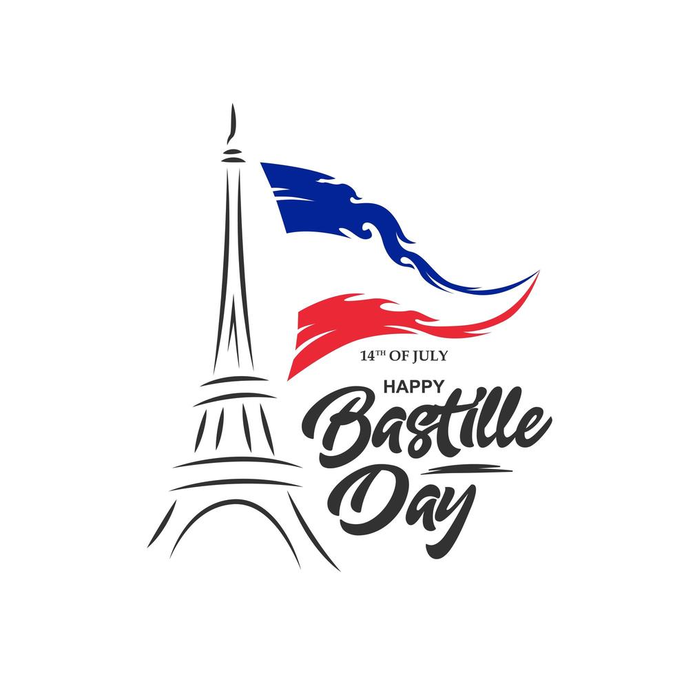 gelukkig bastille-dagkledingontwerp met vlag en de toren van Eiffel vector