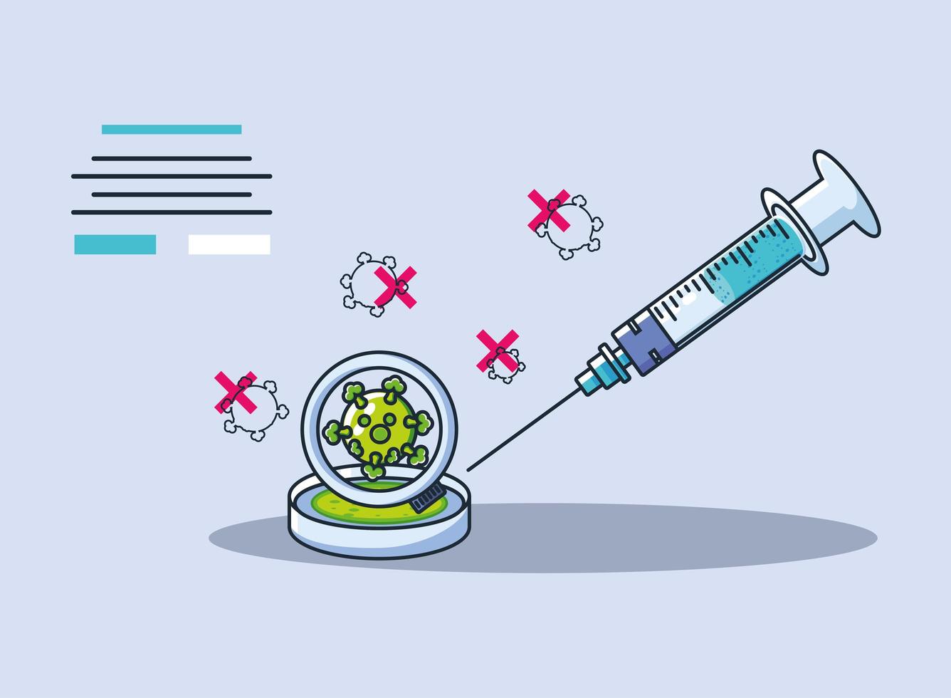 infographic met medische spuit en onderzoek naar coronavirus vector