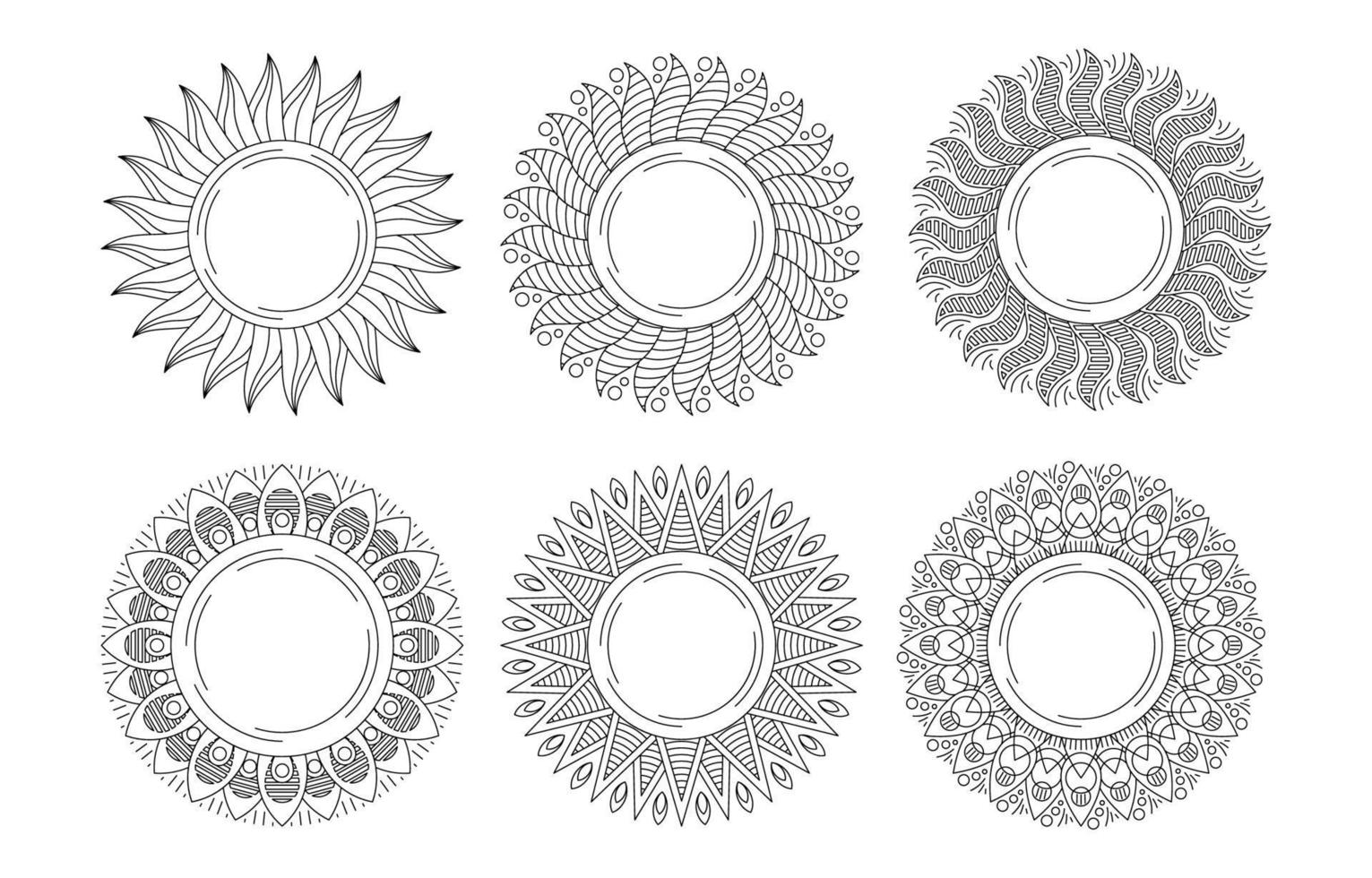 hand- getrokken zon icoon reeks sjabloon vector