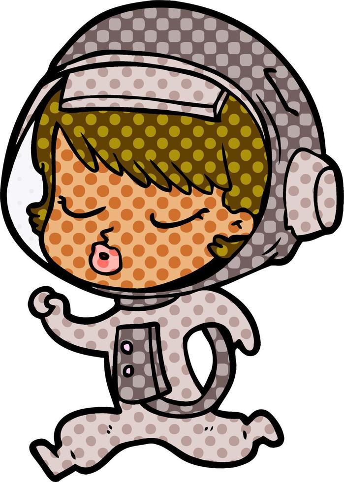 tekenfilm mooi astronaut meisje rennen vector