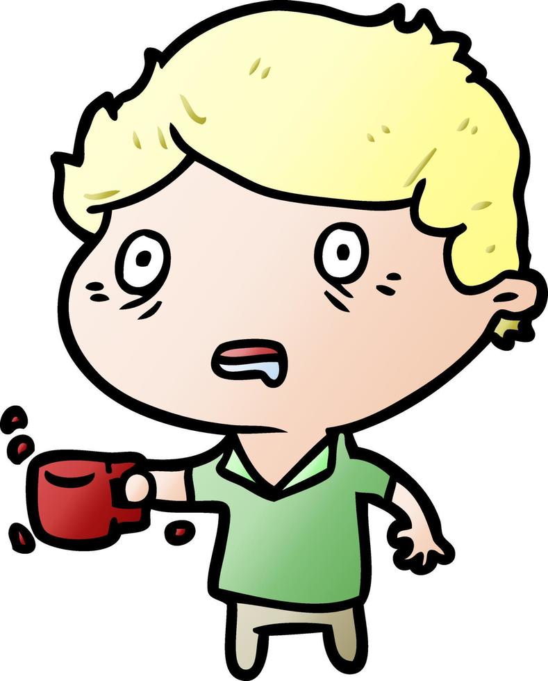 tekenfilm Mens zenuwachtig van drinken te veel koffie vector