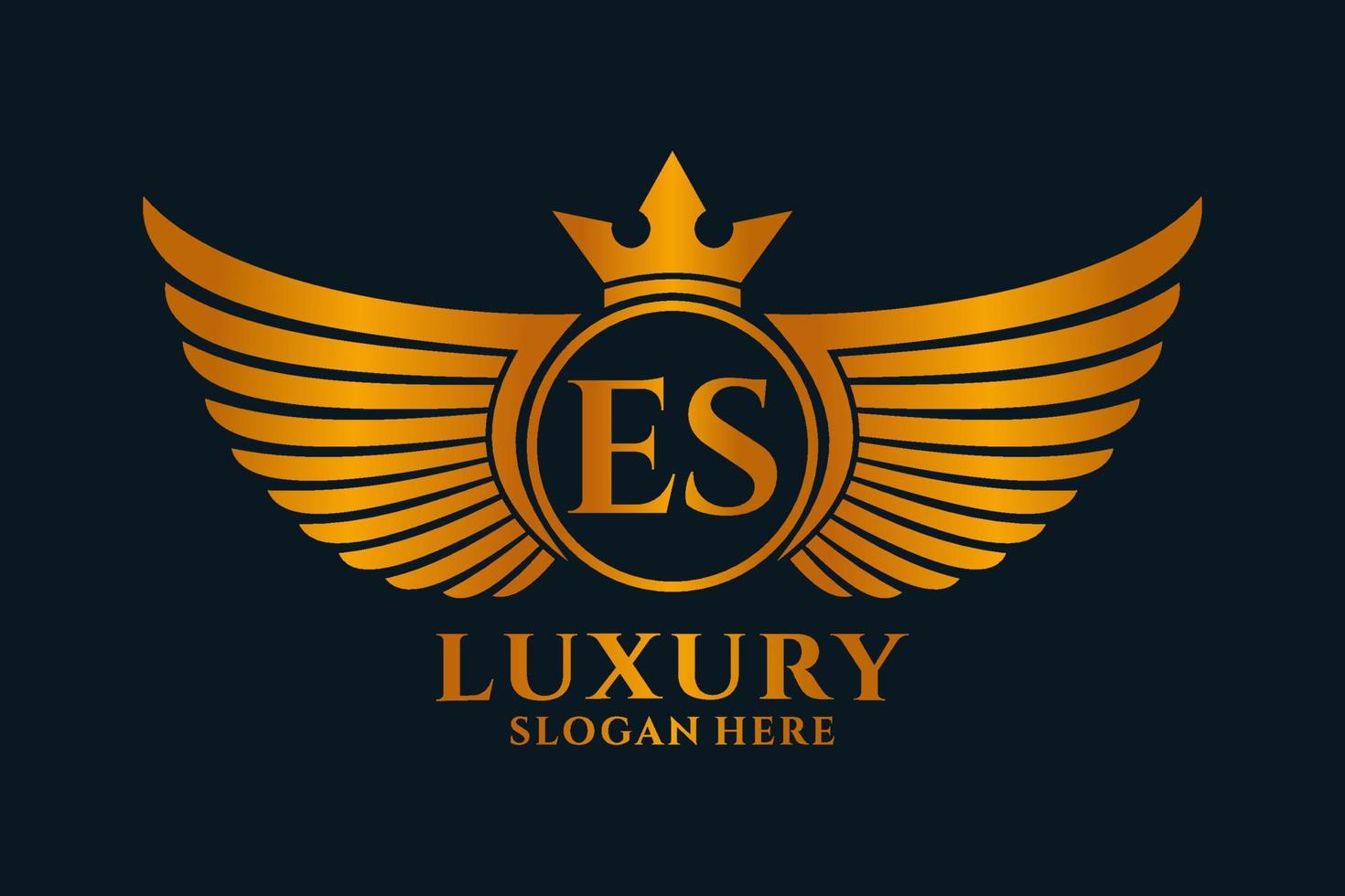 luxe Koninklijk vleugel brief es kam goud kleur logo vector, zege logo, kam logo, vleugel logo, vector logo sjabloon.
