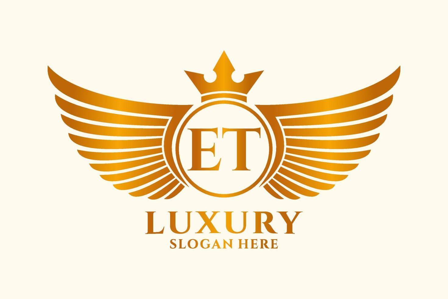 luxe Koninklijk vleugel brief et kam goud kleur logo vector, zege logo, kam logo, vleugel logo, vector logo sjabloon.