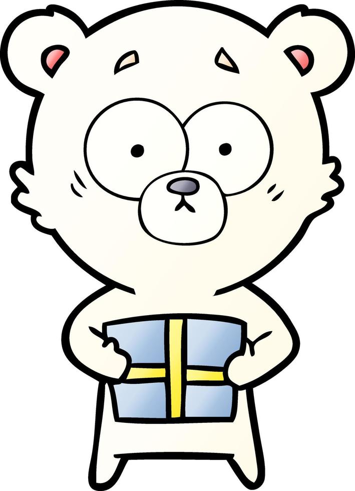 nerveus polair beer tekenfilm met geschenk vector