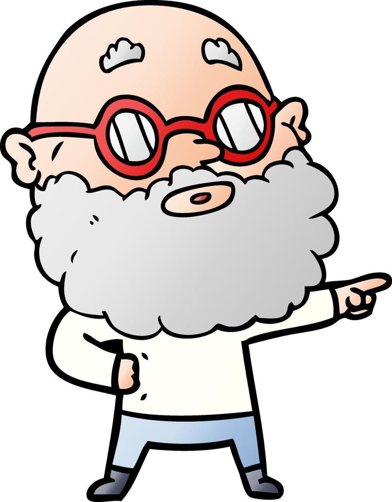 tekenfilm nieuwsgierig Mens met baard en bril vector