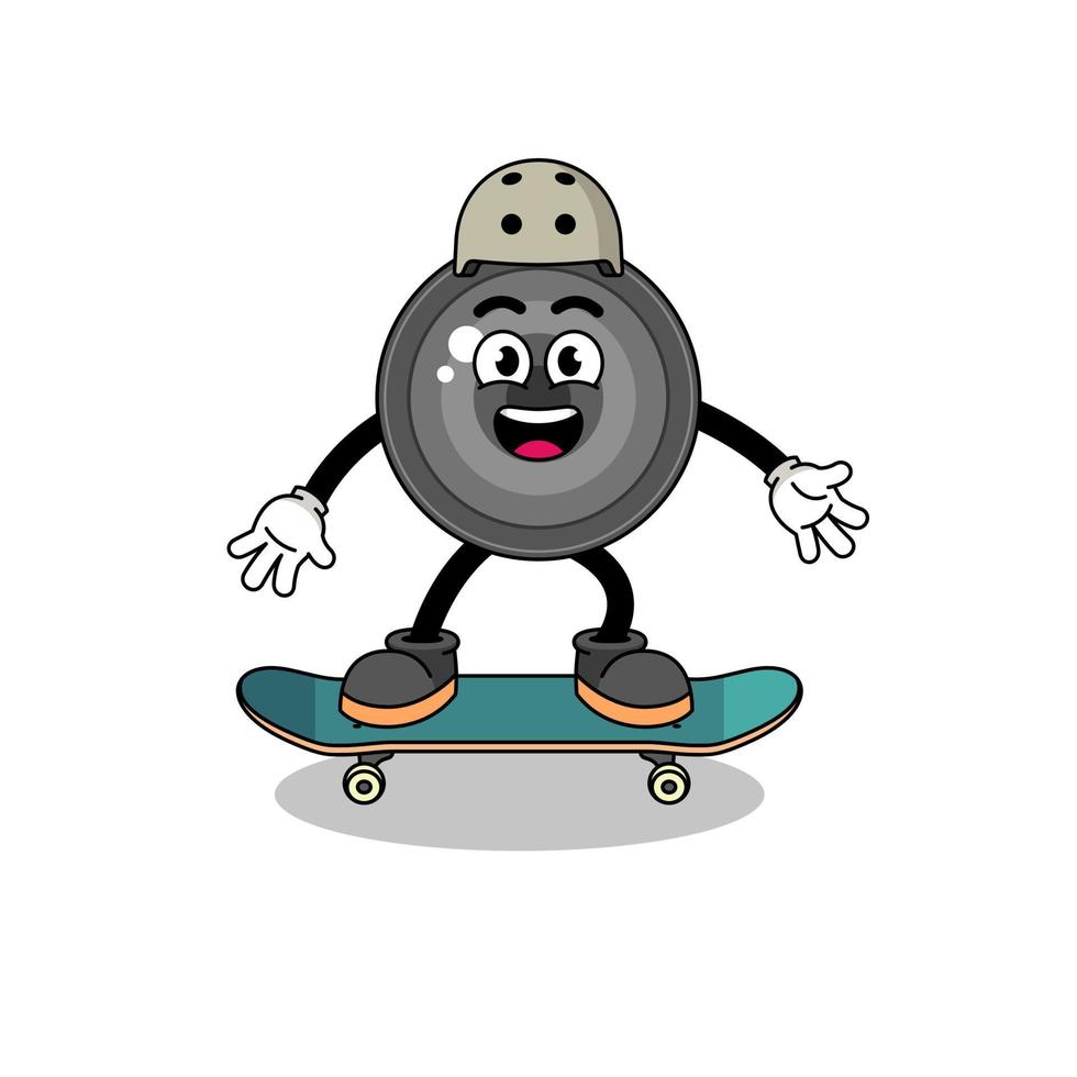 camera lens mascotte spelen een skateboard vector