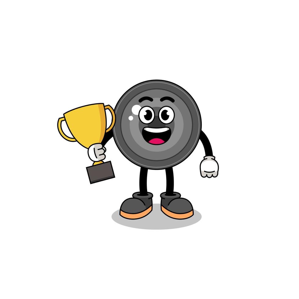 tekenfilm mascotte van camera lens Holding een trofee vector