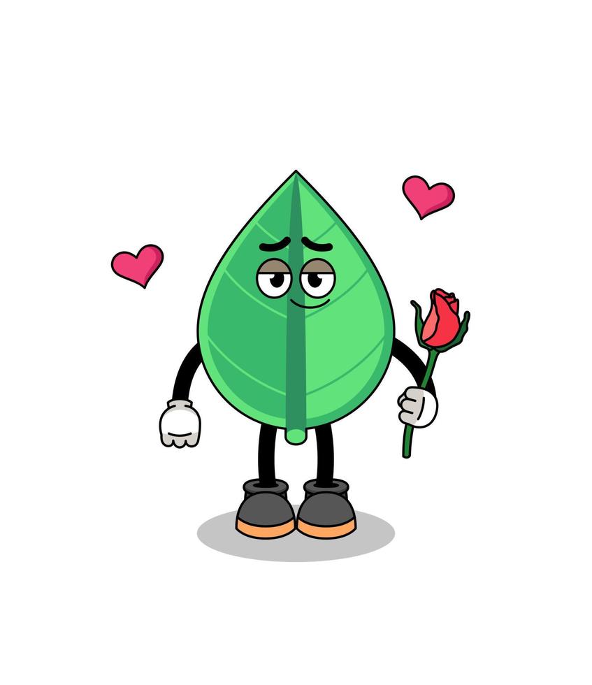 blad mascotte vallend in liefde vector