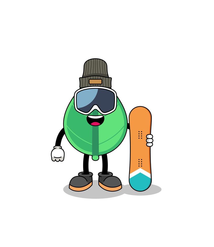 mascotte tekenfilm van blad snowboard speler vector