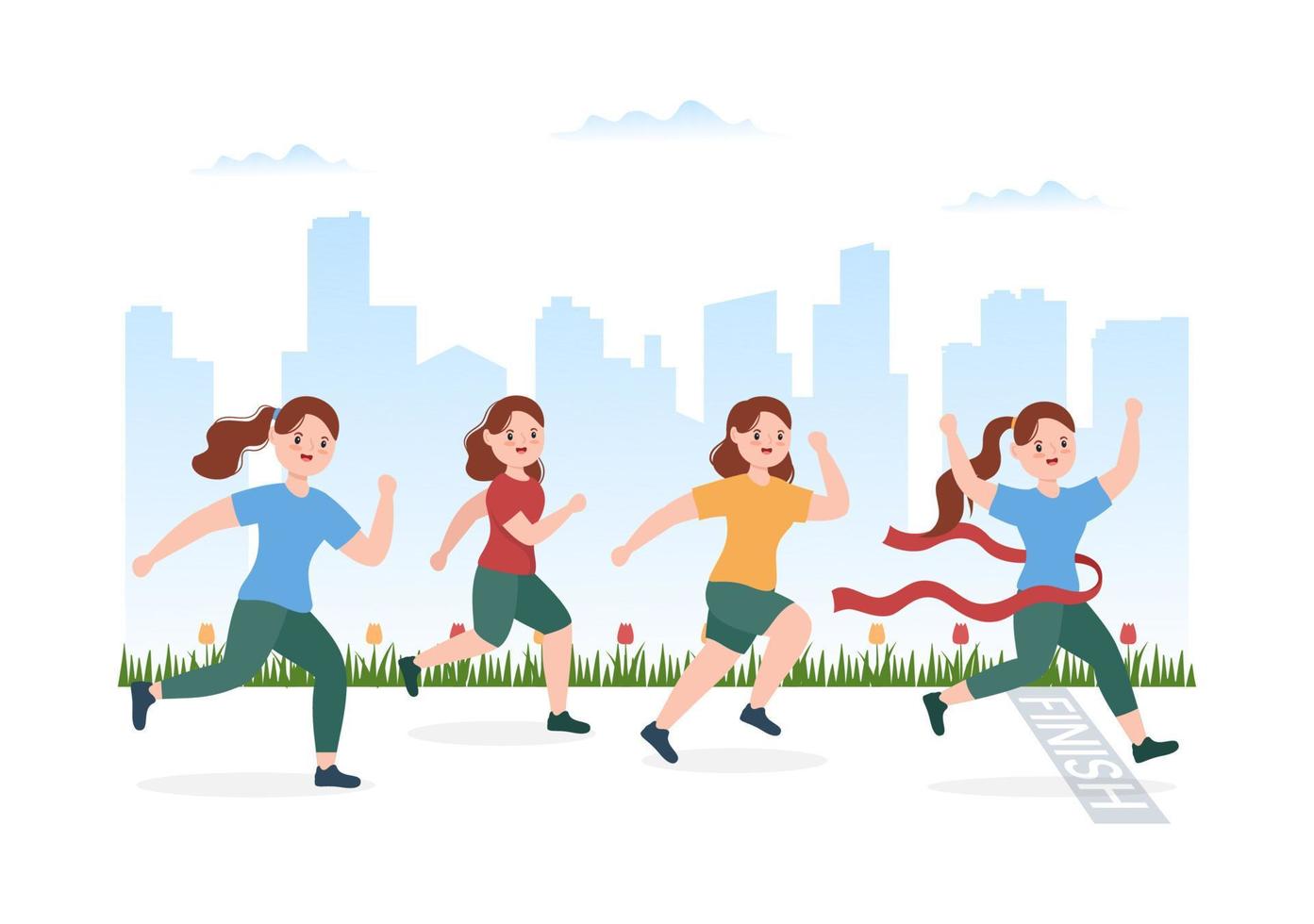 rennen racing sjabloon hand- getrokken tekenfilm vlak illustratie mensen jogging voor lang afstand rennen marathon toernooi sport vector