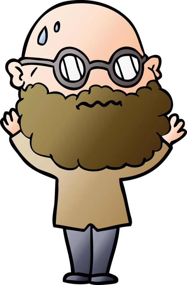 tekenfilm bezorgd Mens met baard en bril vector