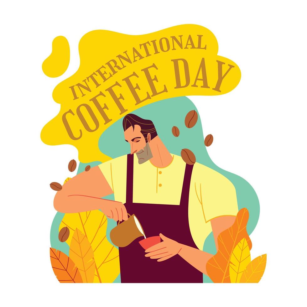 professioneel barista in Internationale koffie dag vector