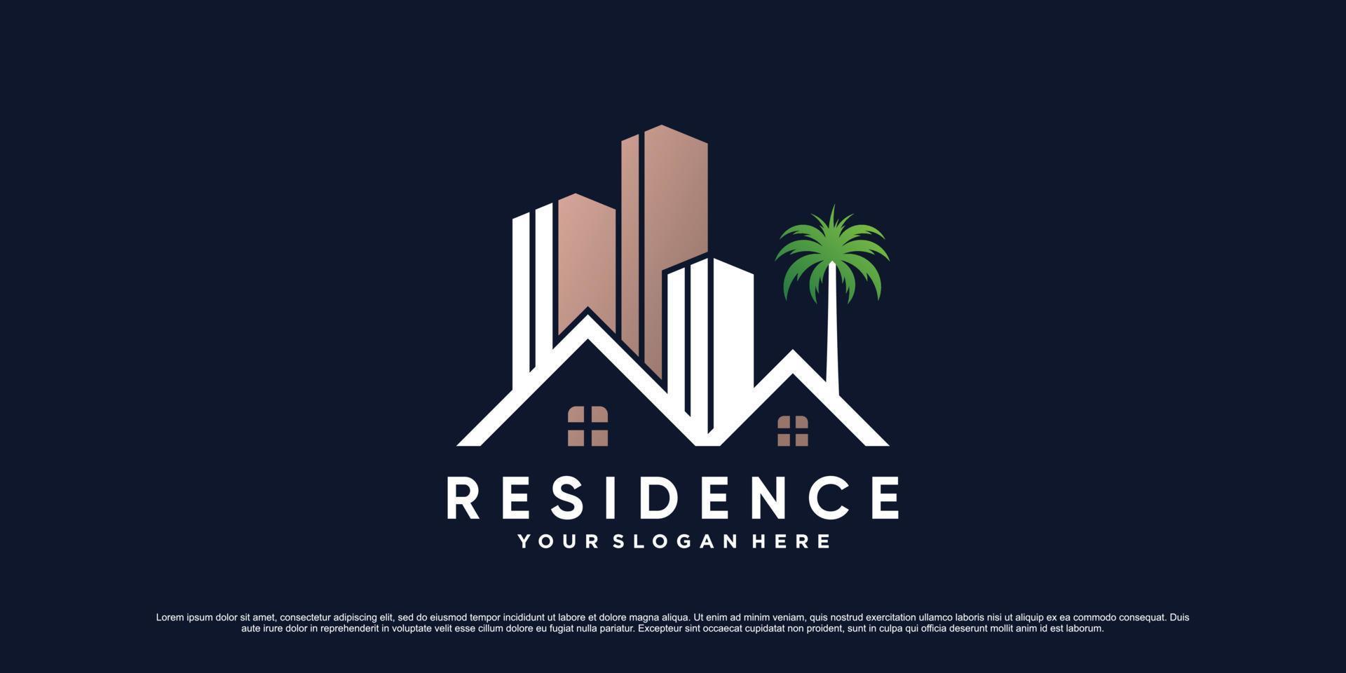 echt landgoed gebouw logo ontwerp illustratie met huis icoon en creatief element concept vector
