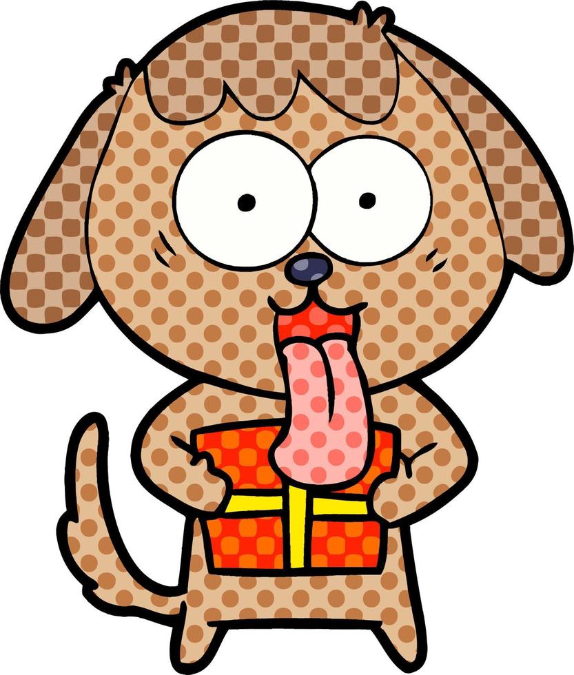 schattig tekenfilm hond met Kerstmis Cadeau vector