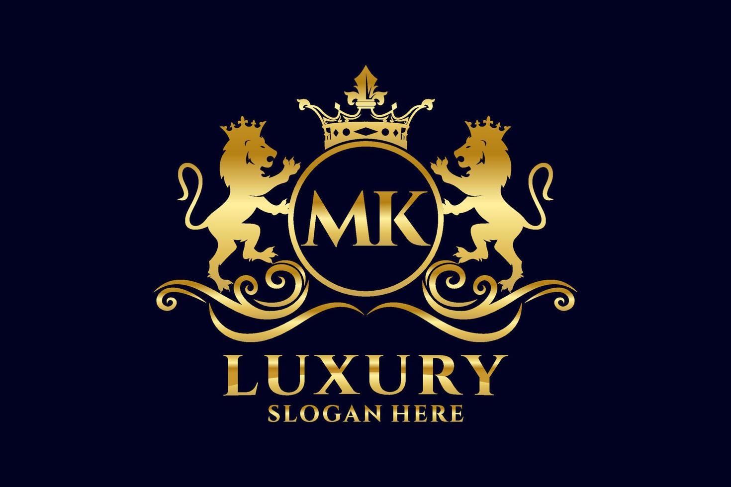 eerste mk brief leeuw Koninklijk luxe logo sjabloon in vector kunst voor luxueus branding projecten en andere vector illustratie.