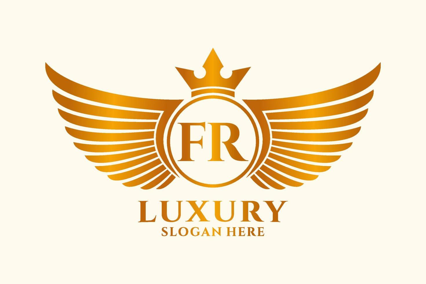luxe Koninklijk vleugel brief vanaf kam goud kleur logo vector, zege logo, kam logo, vleugel logo, vector logo sjabloon.