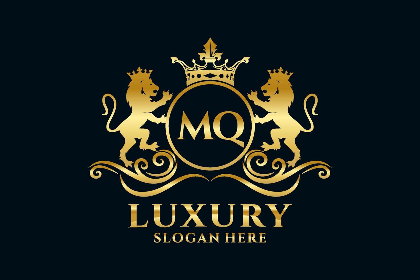 eerste mq brief leeuw Koninklijk luxe logo sjabloon in vector kunst voor luxueus branding projecten en andere vector illustratie.