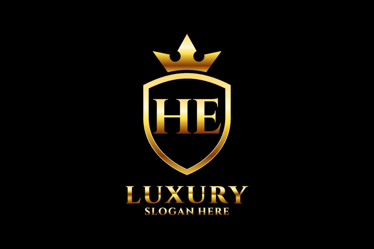 eerste hij elegant luxe monogram logo of insigne sjabloon met scrollt en Koninklijk kroon - perfect voor luxueus branding projecten vector