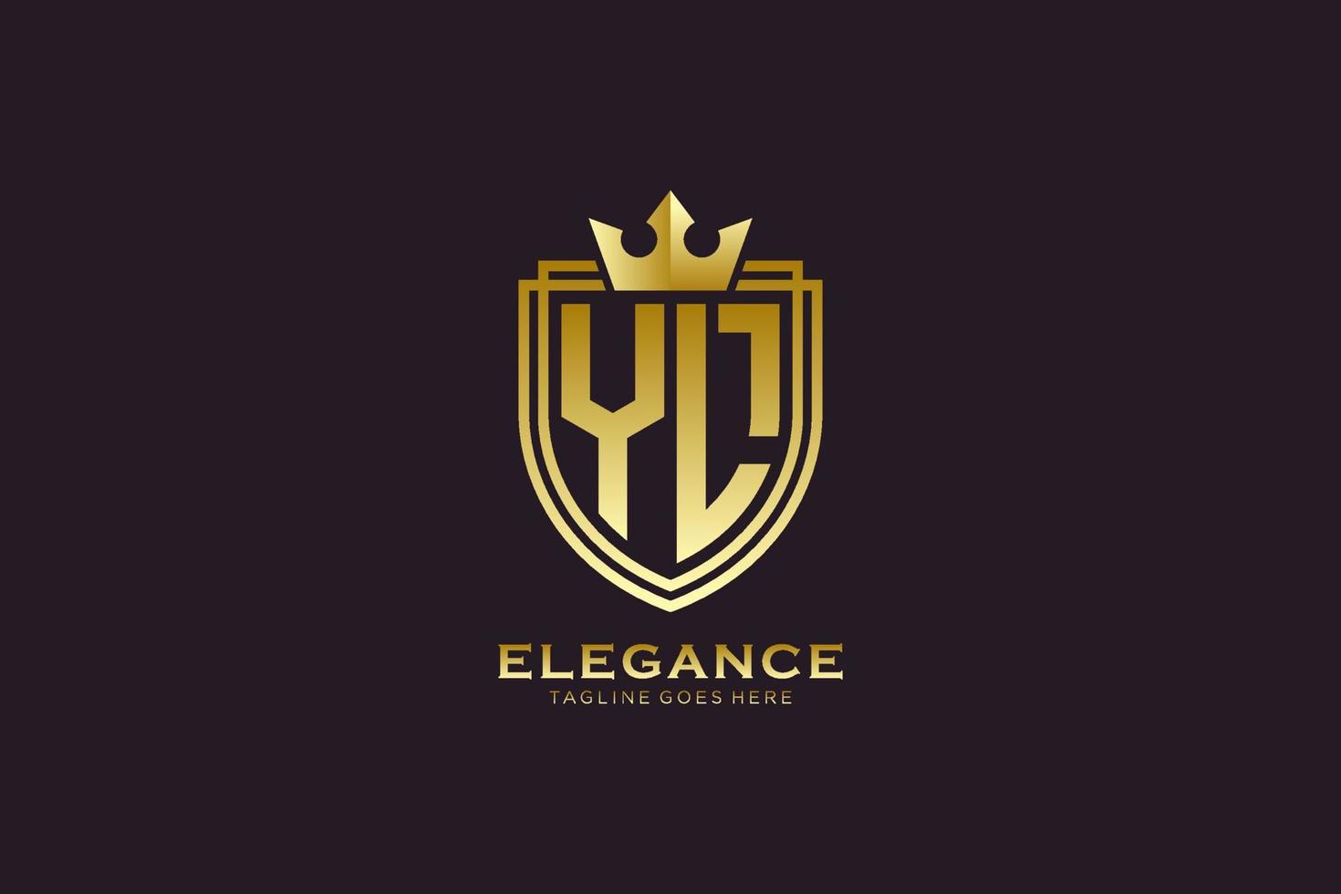 eerste yl elegant luxe monogram logo of insigne sjabloon met scrollt en Koninklijk kroon - perfect voor luxueus branding projecten vector