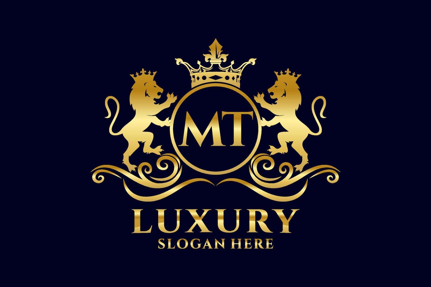 eerste mt brief leeuw Koninklijk luxe logo sjabloon in vector kunst voor luxueus branding projecten en andere vector illustratie.