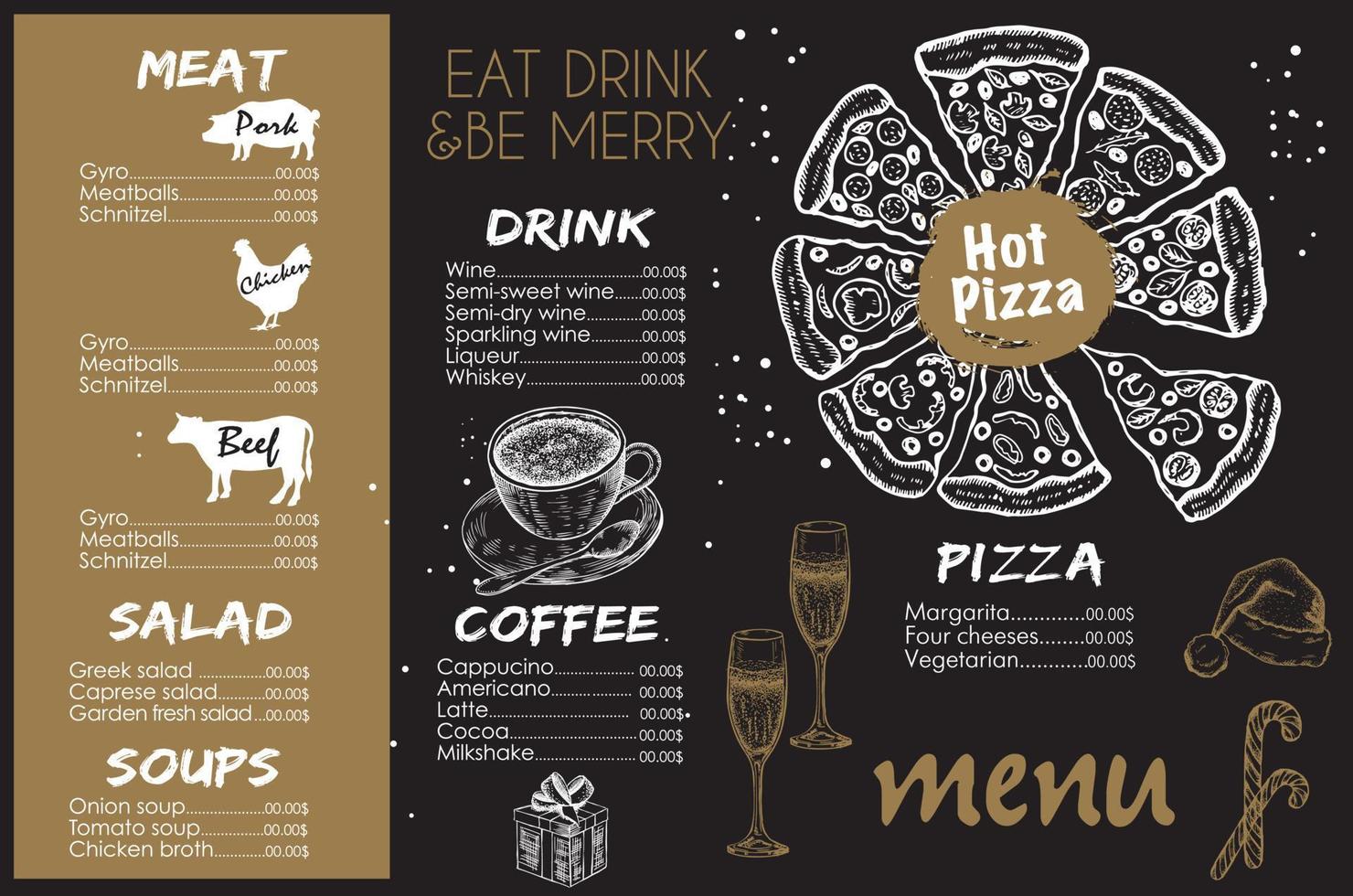 menu sjabloonontwerp voor restaurant, schets illustratie. vector. vector