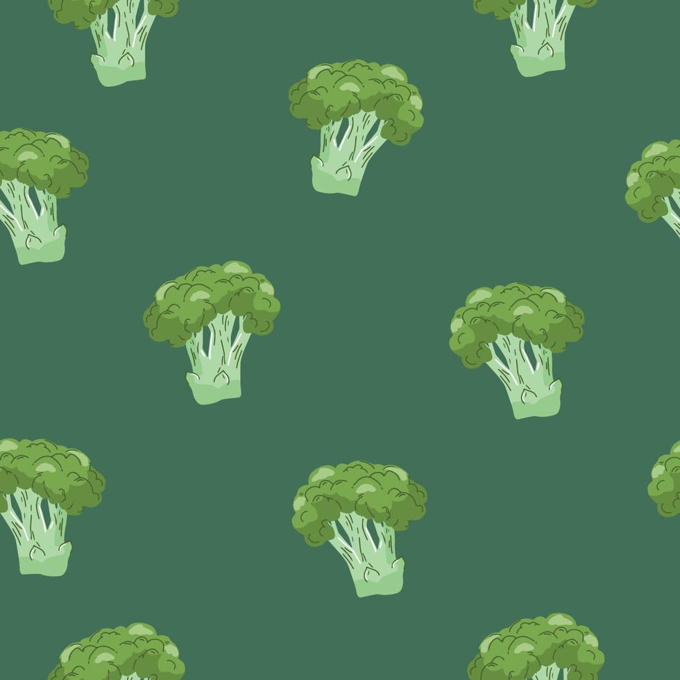 broccoli naadloos vector patroon. hand getekend groente contouren en kleur vlekken voor kleding stof ontwerp, menu, keuken en restaurant interieur,