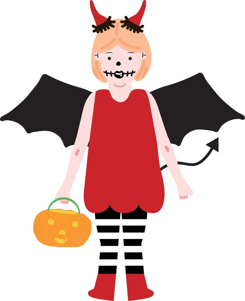 halloween vakantie tekenfilm karakter. schattig kinderen in kostuums van heks, mama, piraat, skelet en zwart kat. geesten en geest pompoenen. vector hand- tekening