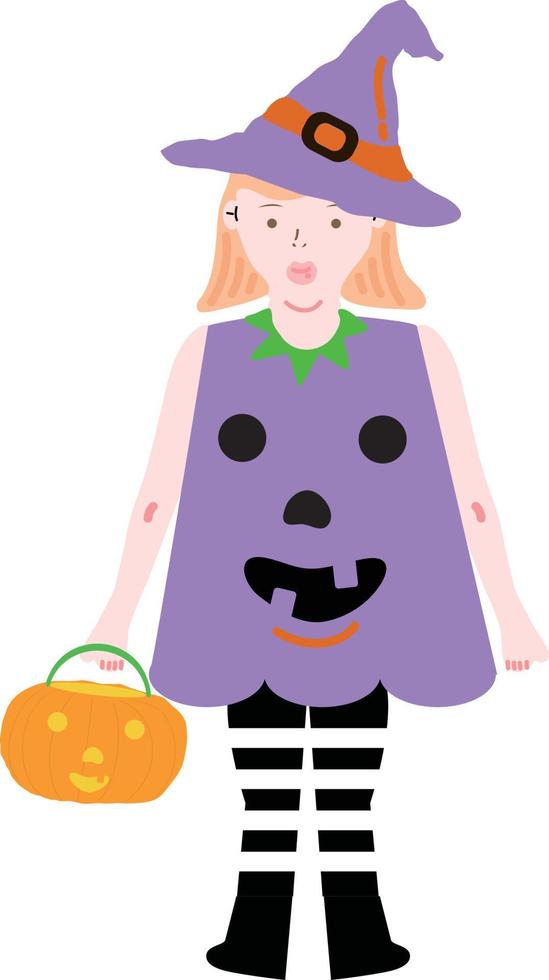 halloween vakantie tekenfilm karakter. schattig kinderen in kostuums van heks, mama, piraat, skelet en zwart kat. geesten en geest pompoenen. vector hand- tekening