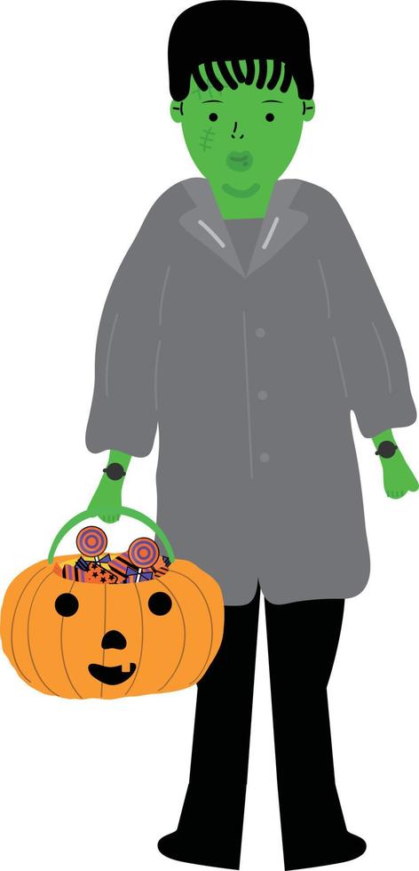 halloween vakantie tekenfilm karakter. schattig kinderen in kostuums van heks, mama, piraat, skelet en zwart kat. geesten en geest pompoenen. vector hand- tekening