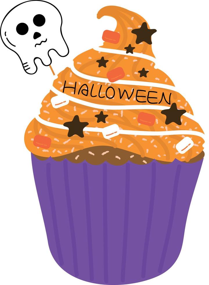 halloween cupcakes. schattig kinderen in pompoen, kat, vampier, heks hoed, knuppel, skelet en zwart kat kostuums. vector
