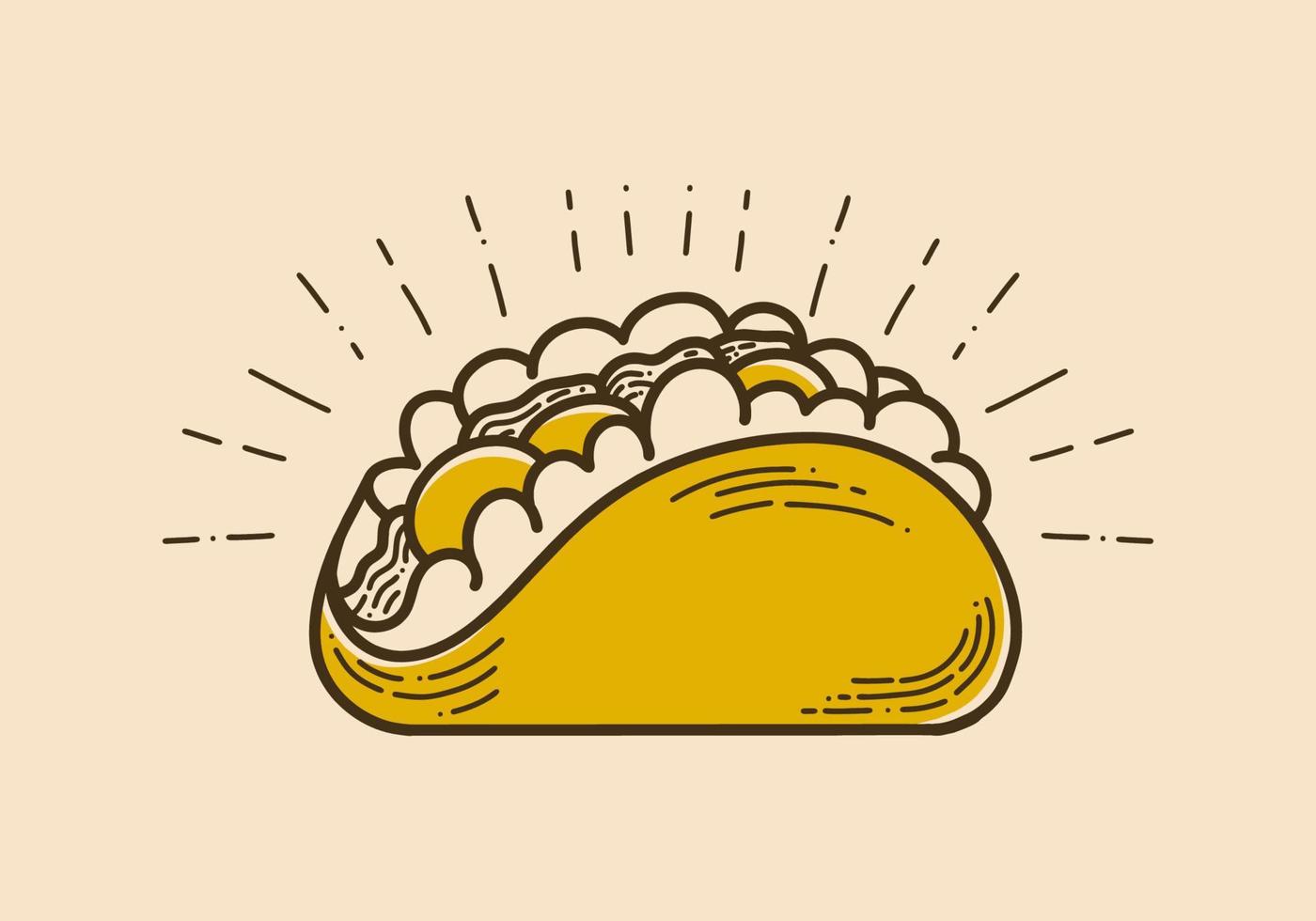 wijnoogst kunst illustratie van een Mexicaans voedsel gebeld taco's vector