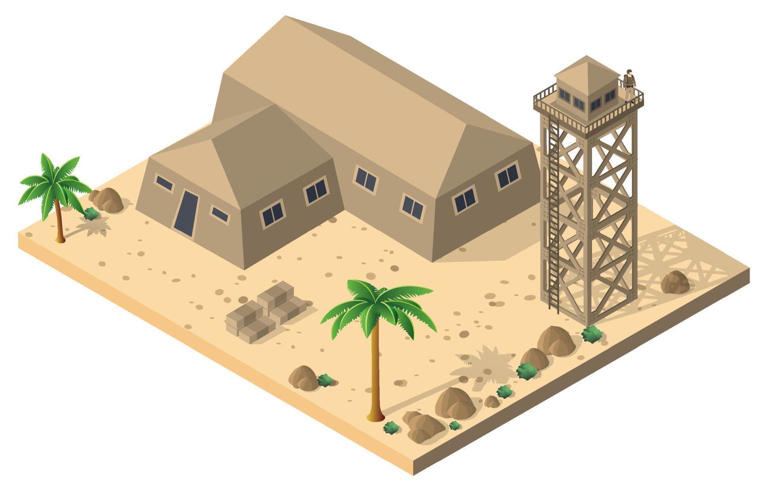 module baseren kamp voorwerp element voor gebouw ontwerp leger gewapend troep isometrische gewapend leger vervoer voorwerpen. oorlog uitrusting dwingen grafisch elementen tank machine 3d illustratie vector