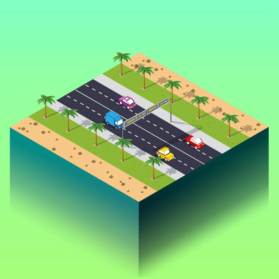 vervoer stad straten kruising met huizen en bomen. isometrische visie van bovenstaand Aan een stedelijk vervoer 3d illustratie vector