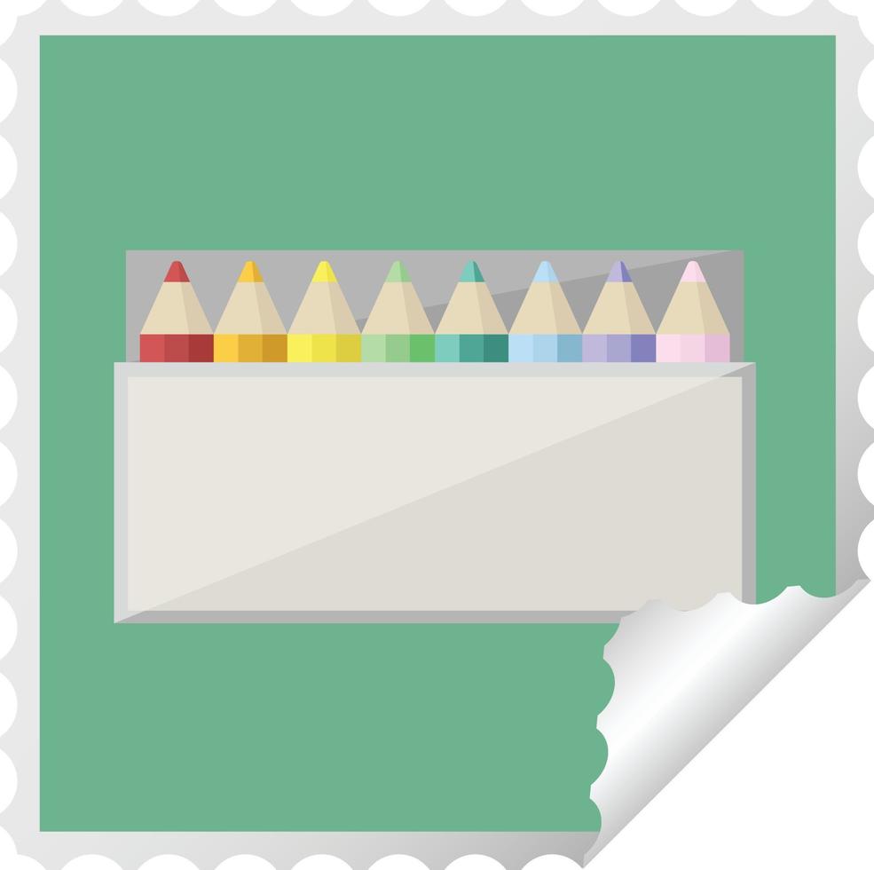 pak van kleur potloden grafisch plein sticker postzegel vector