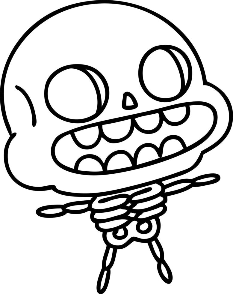 lijn tekening van een gelukkig halloween skelet vector