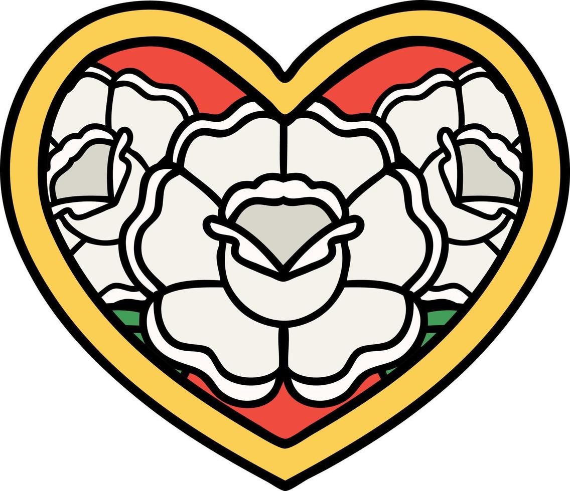 traditioneel tatoeëren van een hart en bloemen vector