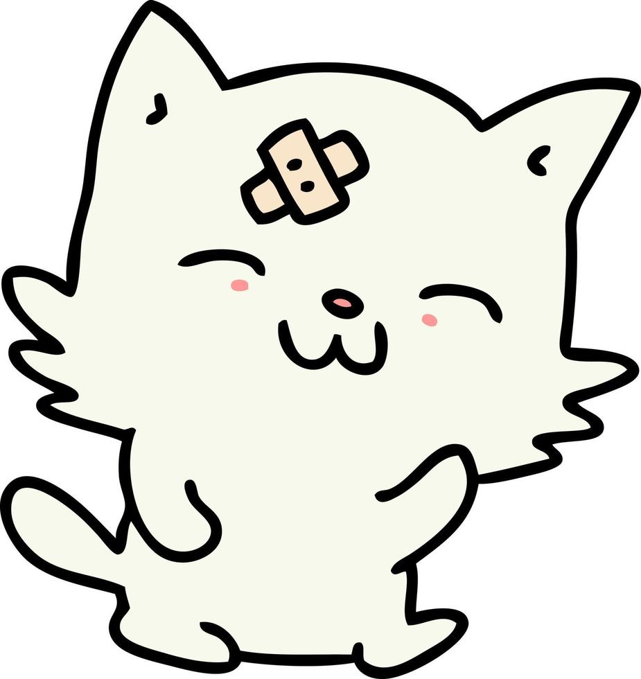 tekenfilm van een gelukkig kat met plakken gips Aan voorhoofd vector