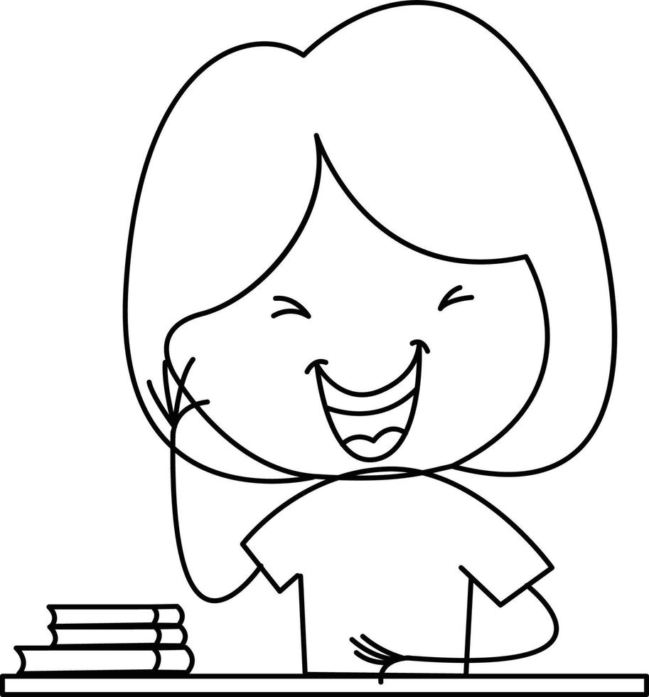 schattig illustratie van meisje zittend in voorkant van een boek naar studie vector