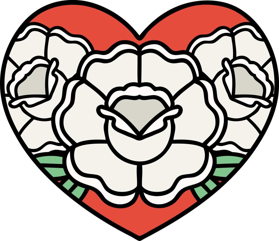 traditioneel tatoeëren van een hart en bloemen vector