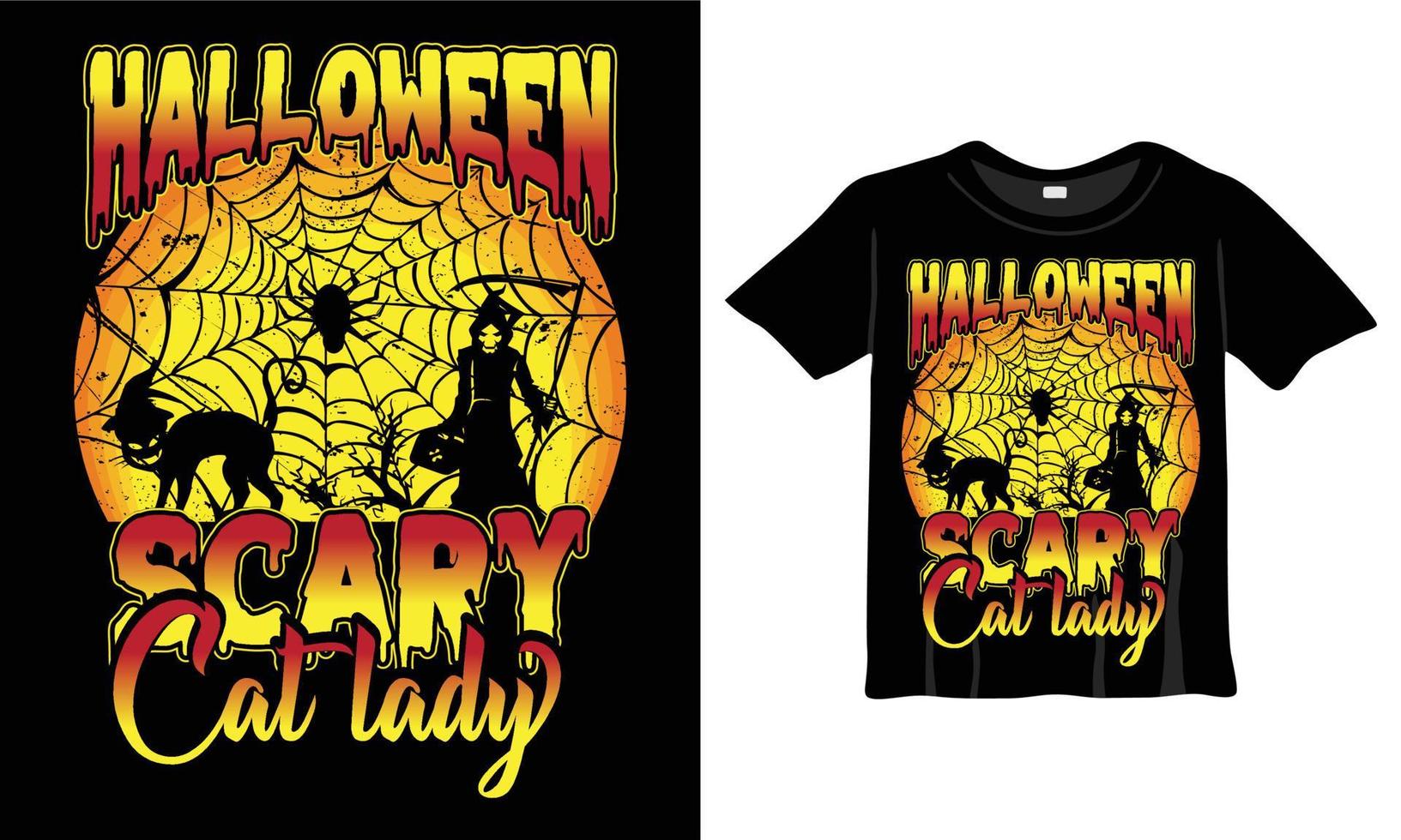 halloween eng kat dame t-shirt ontwerp sjabloon. halloween t-shirt met nacht, maan, heks. nacht achtergrond t-shirt voor afdrukken. vector