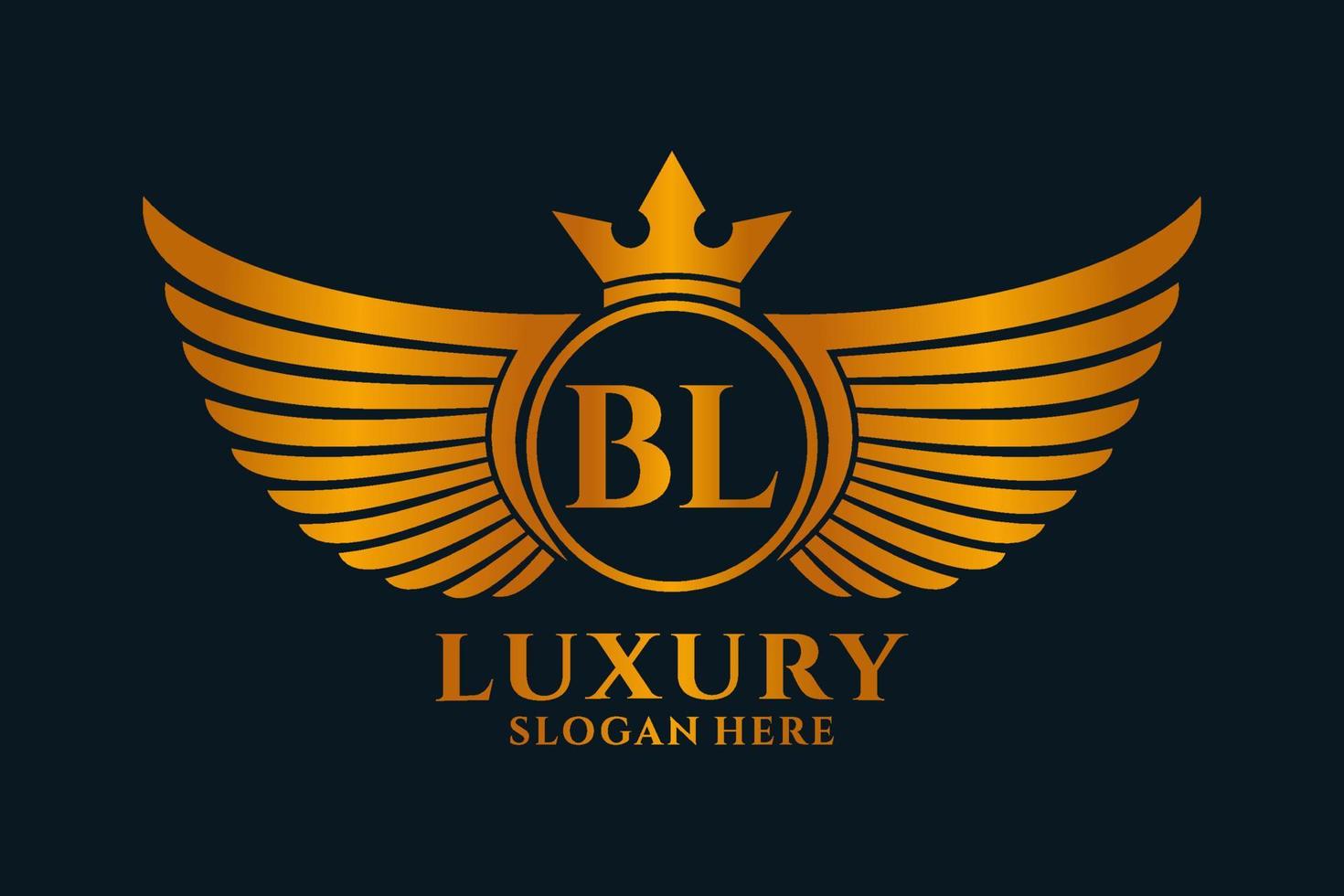 luxe Koninklijk vleugel brief bl kam goud kleur logo vector, zege logo, kam logo, vleugel logo, vector logo sjabloon.