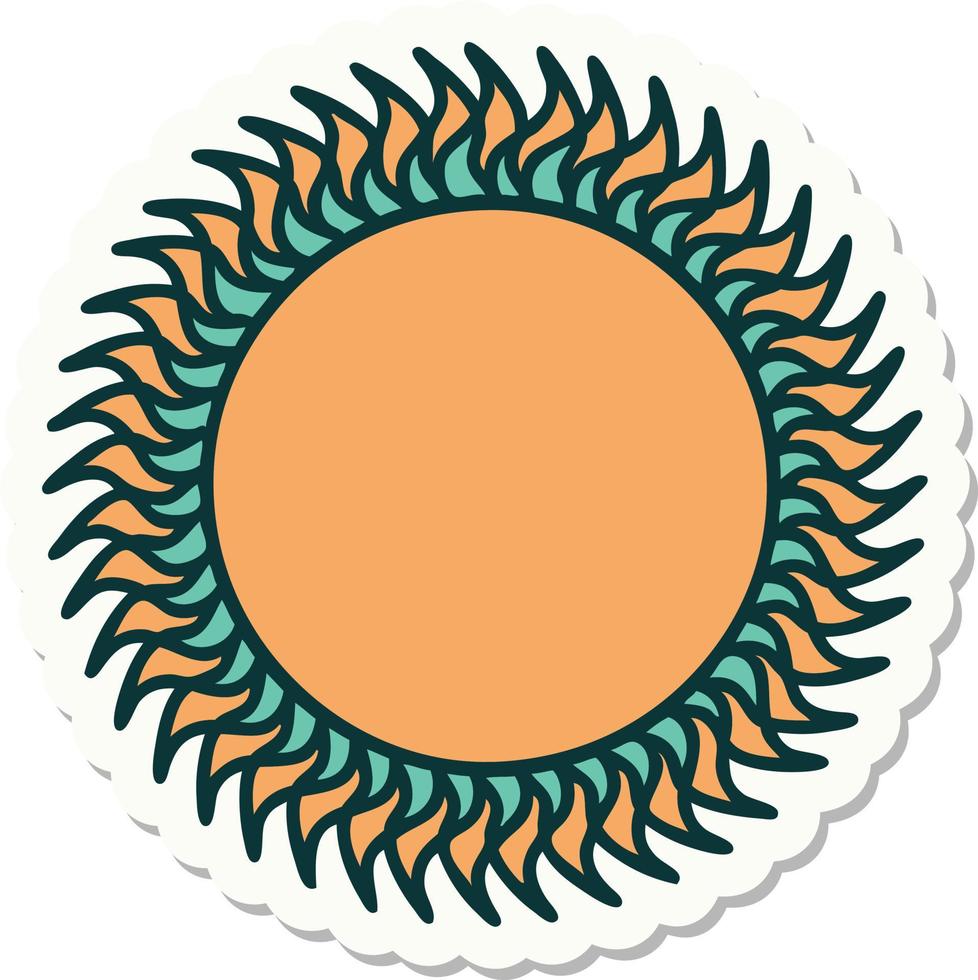 sticker van tatoeëren in traditioneel stijl van een zon vector